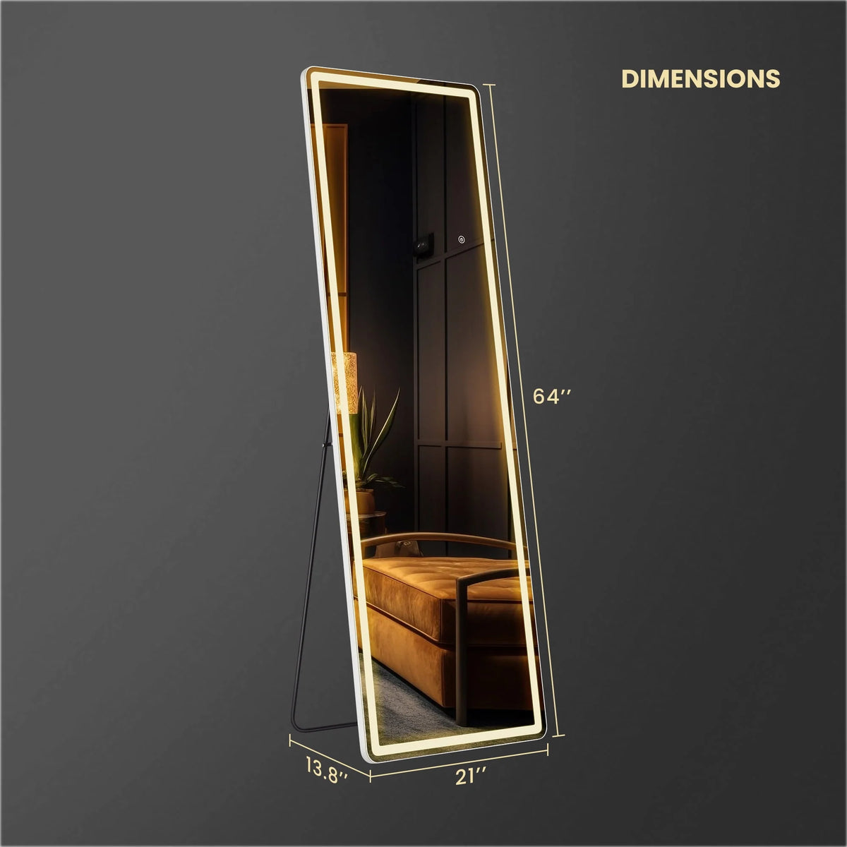 64x21 Black Full Length Mirror A277