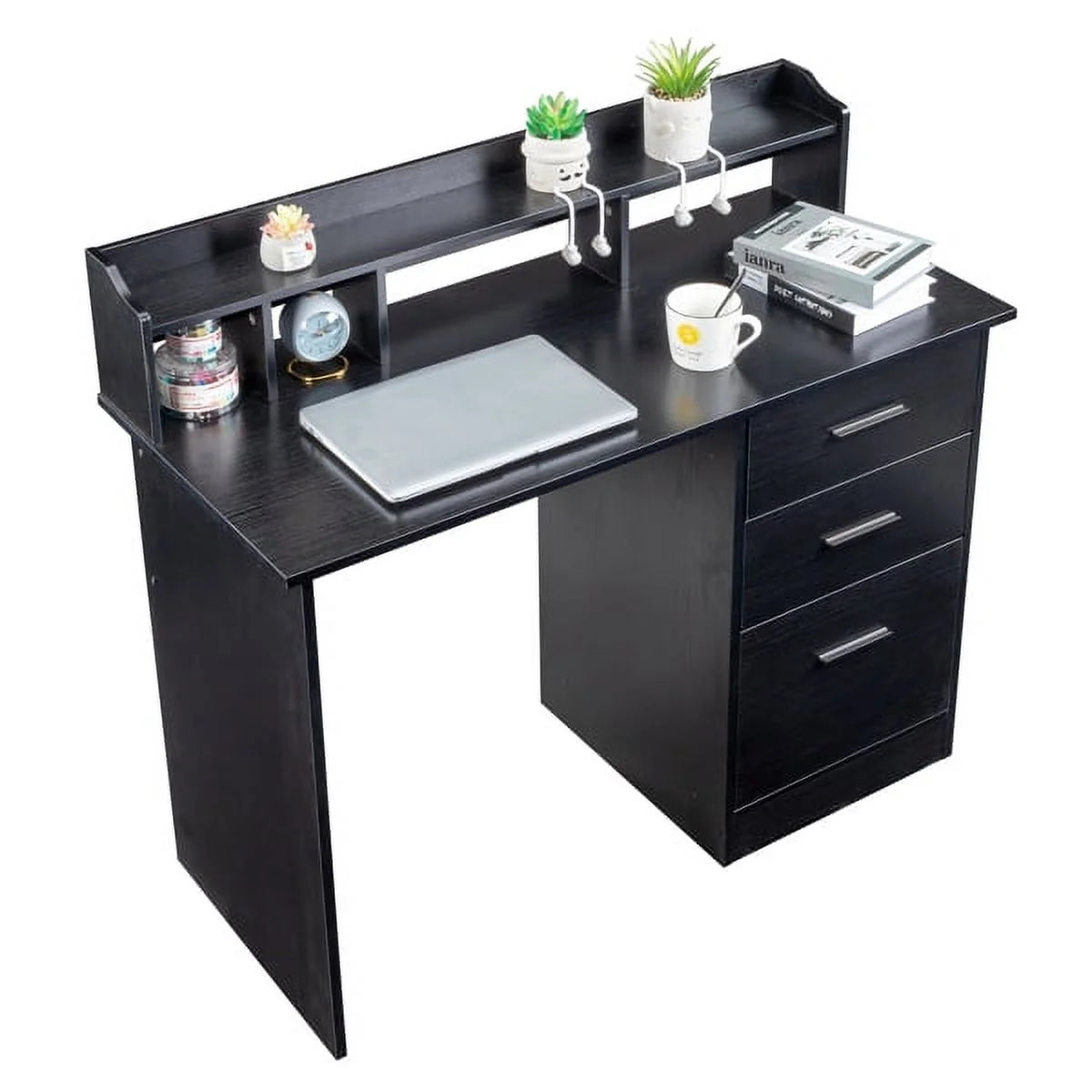 Black Wood Grain Three Drawers Computer Desk A41681