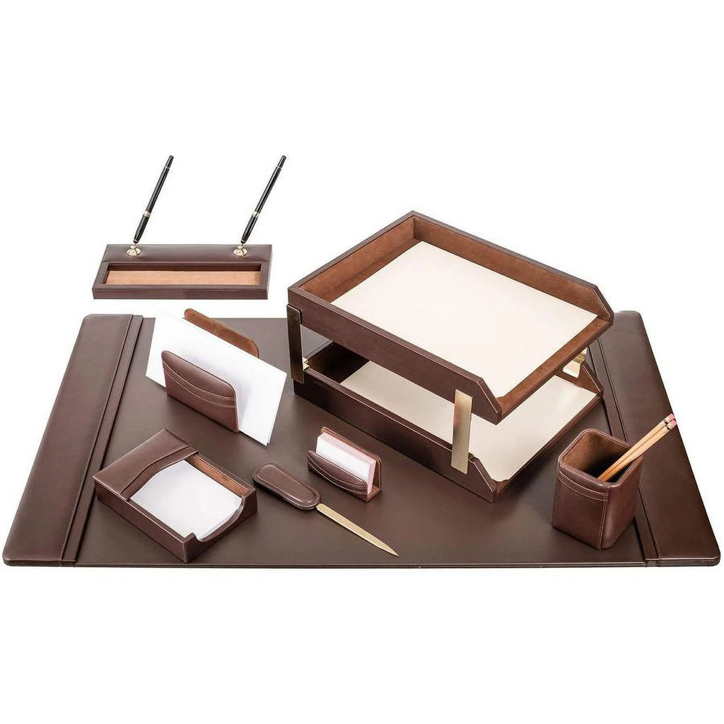 Chocolate Brown Leather 10-Piece Desk Set X1842