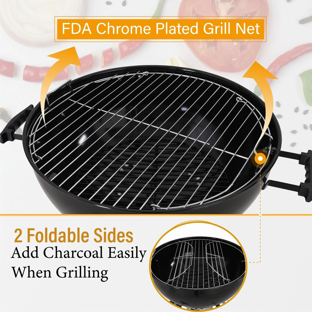 22" Enamel Charcoal Kettle Grill with Thermometer P5980
