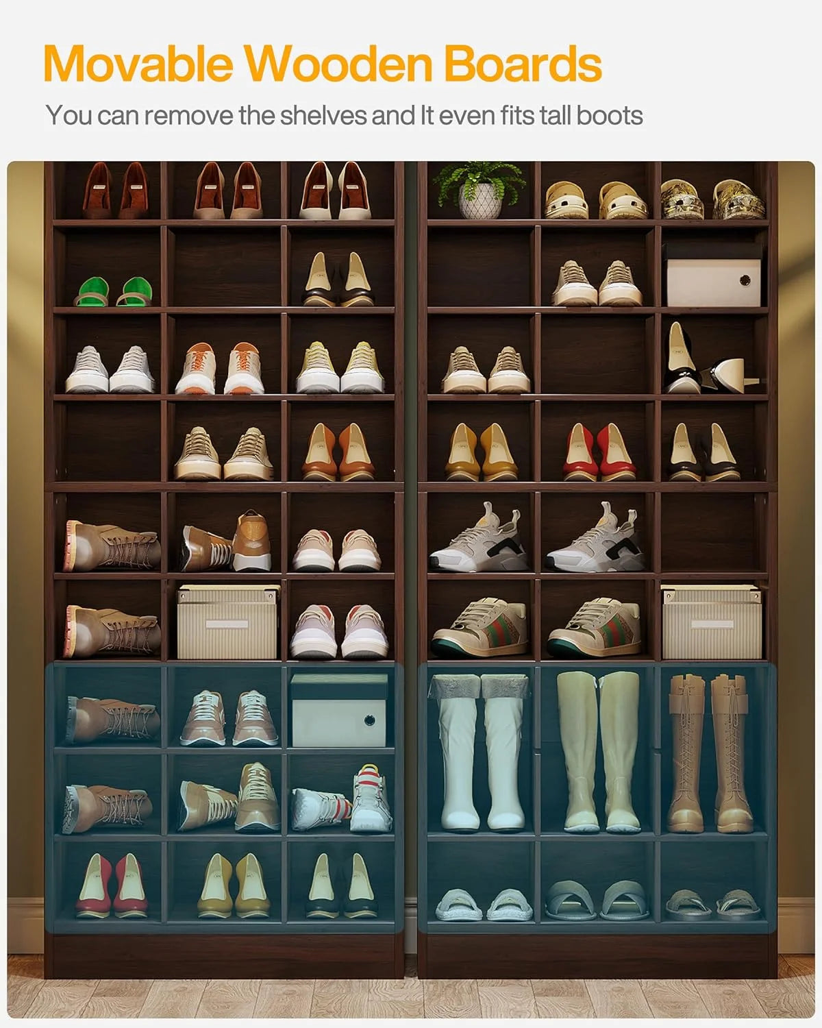10-Tier Wooden Shoe Storage Cabinet with 30 Cubbies B9153