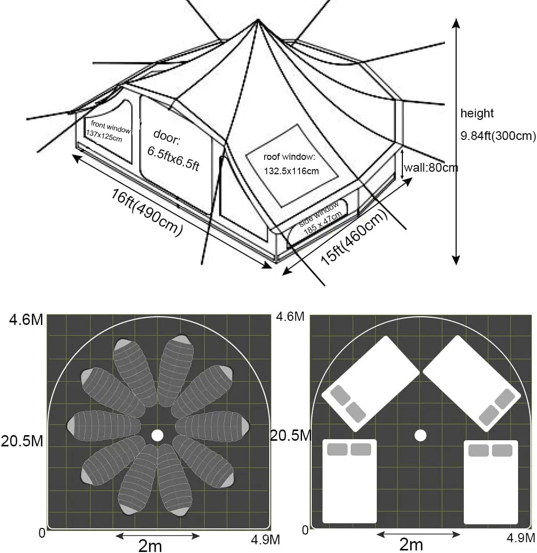 Waterproof 4 Season Extra Large Cotton Canvas Tent with Stove Hole E6906