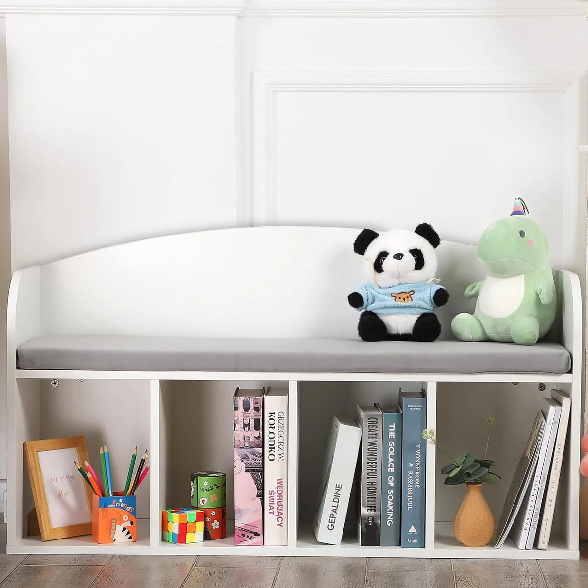 Kids Bookshelf with Reading Nook and Grey Cushion A57609