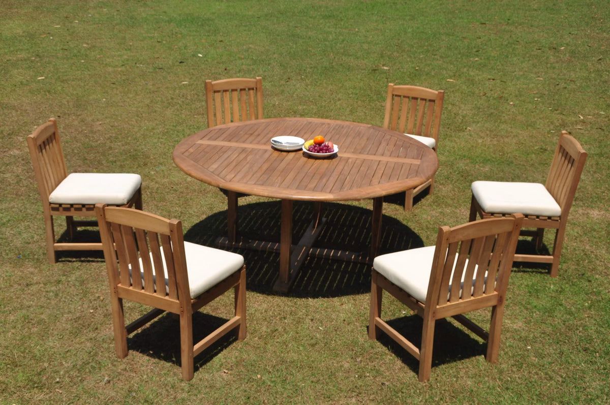 Grade-A Teak 7 Pc Dining Set with 72" Round Table and 6 Chairs Q430
