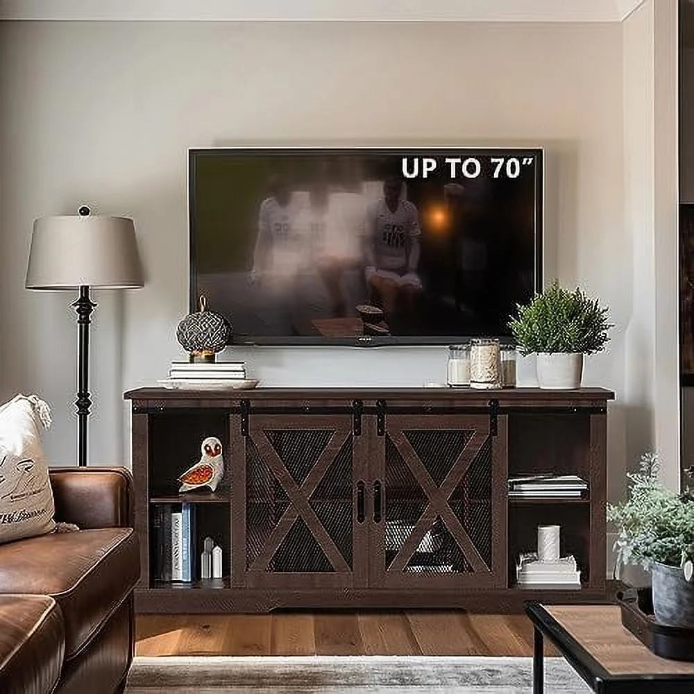 Brown Farmhouse TV Stand with Barn Door U699344
