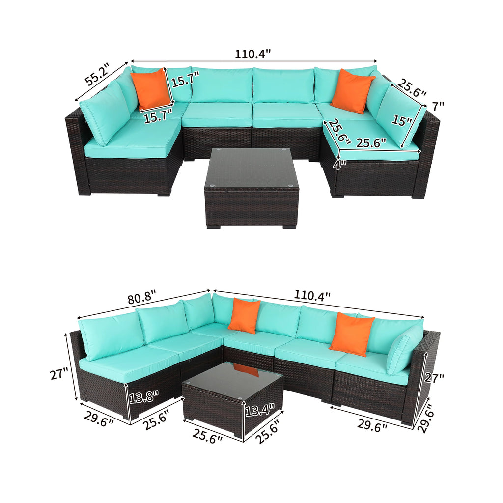 7 Pieces Wicker PE Rattan Sectional Sofa B413158