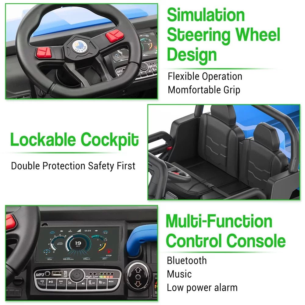 Remote Control Electric UTV, 2 Seater, 6 Wheels Ride On Dump Truck, Blue C4653