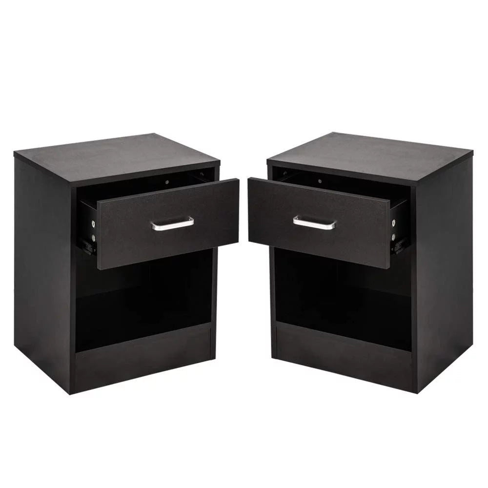 Set of 2 Black Wood Nightstand with Drawer V993