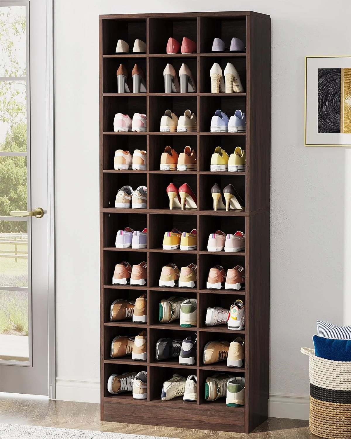 10-Tier Wooden Shoe Storage Cabinet with 30 Cubbies B9153