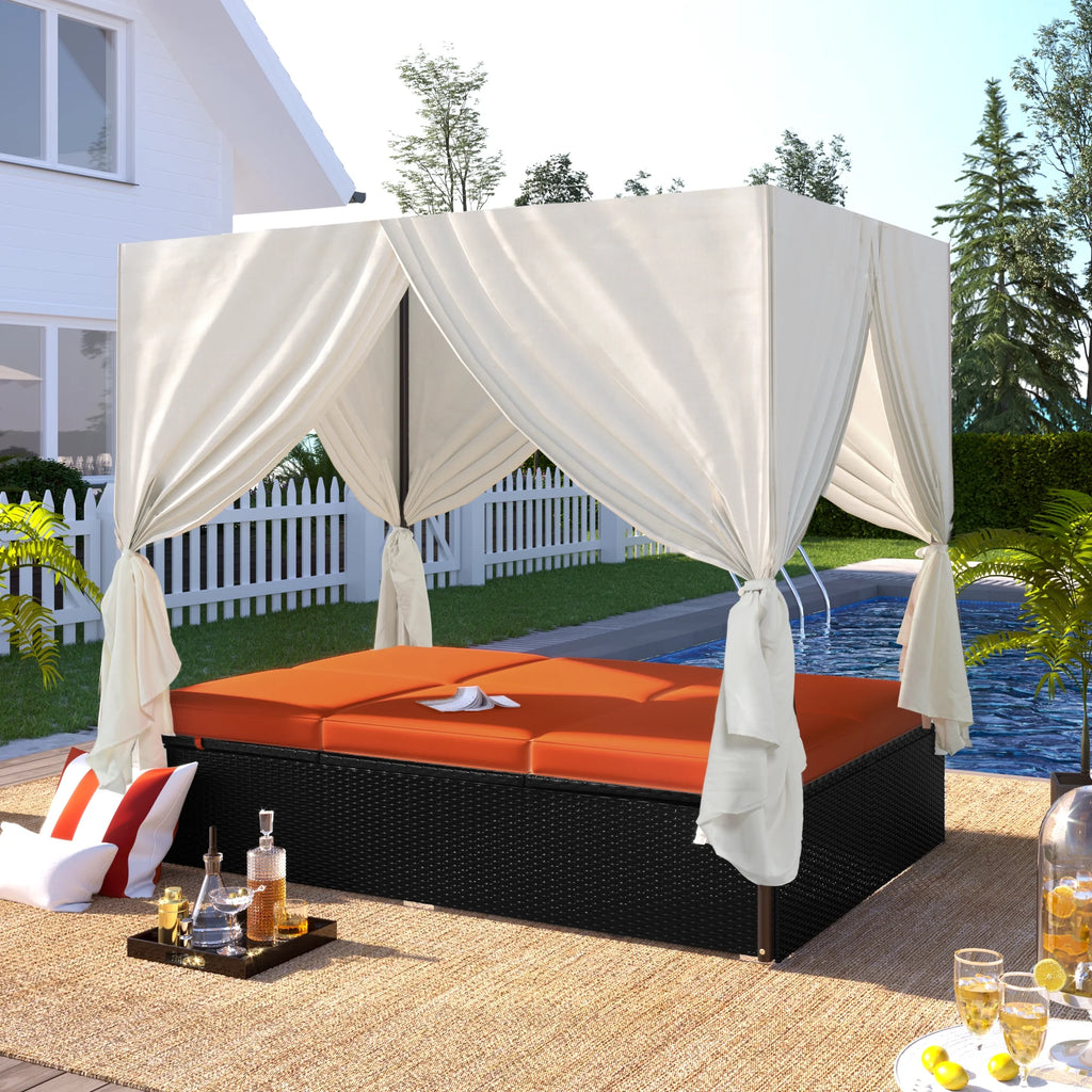 Outdoor Patio Wicker Sunbed Daybed with Cushions N90231