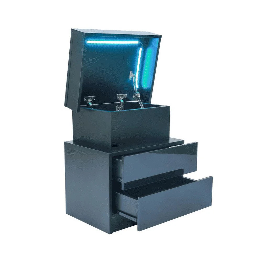 Black LED Nightstand with 2 High Gloss Drawers N1191