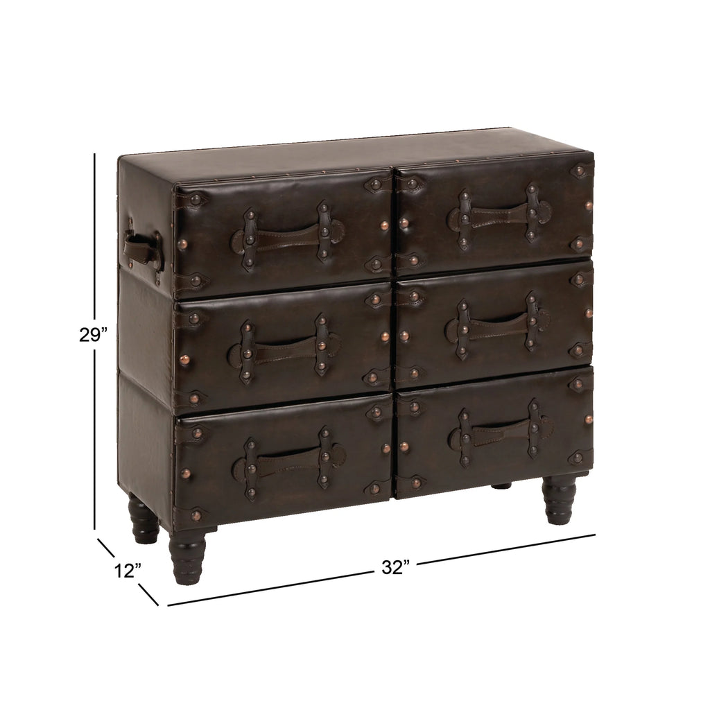 32" x 28" Black Wood Faux Leather Chest with Rivets V4297