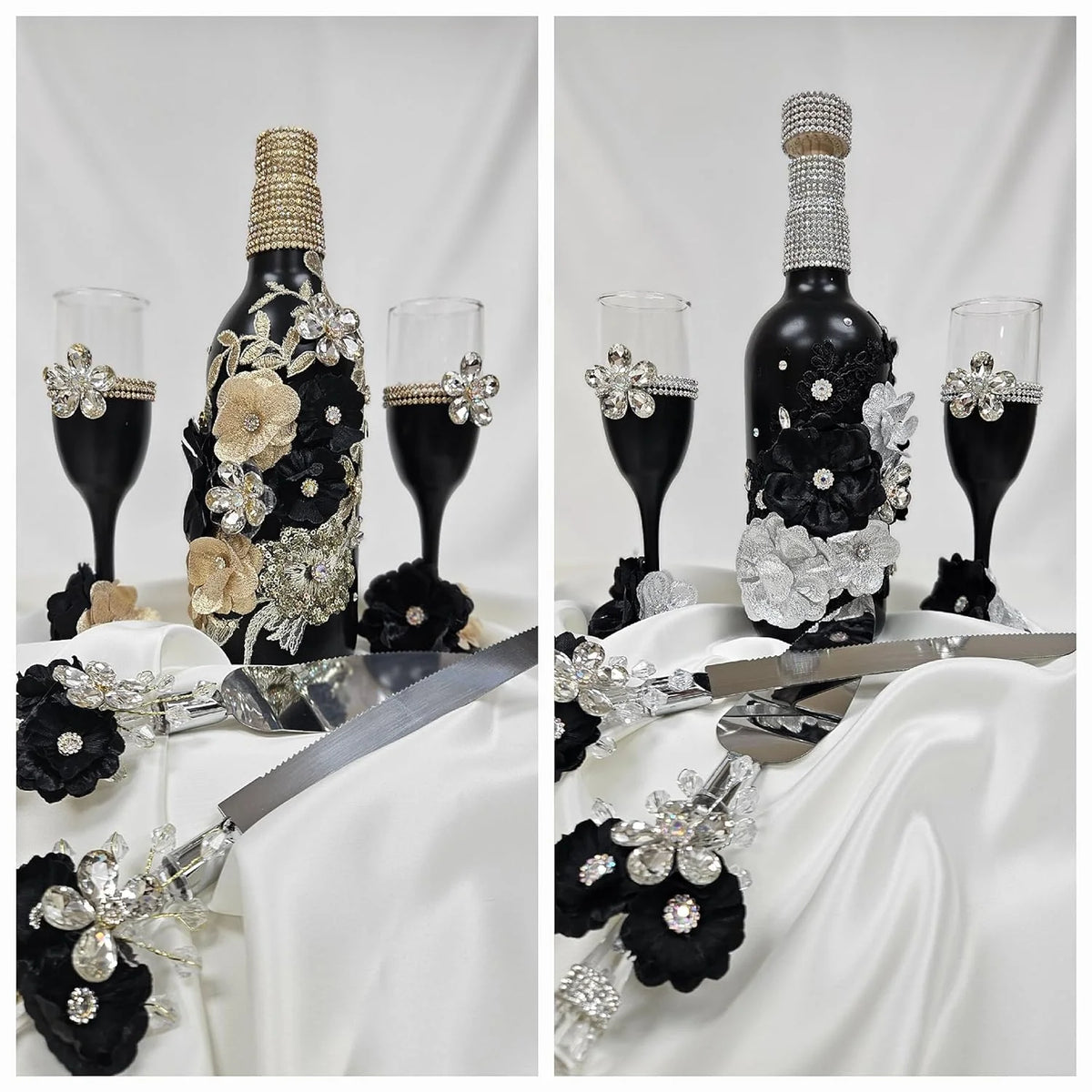 Champagne Glasses Set Emerald Green Silver O726192