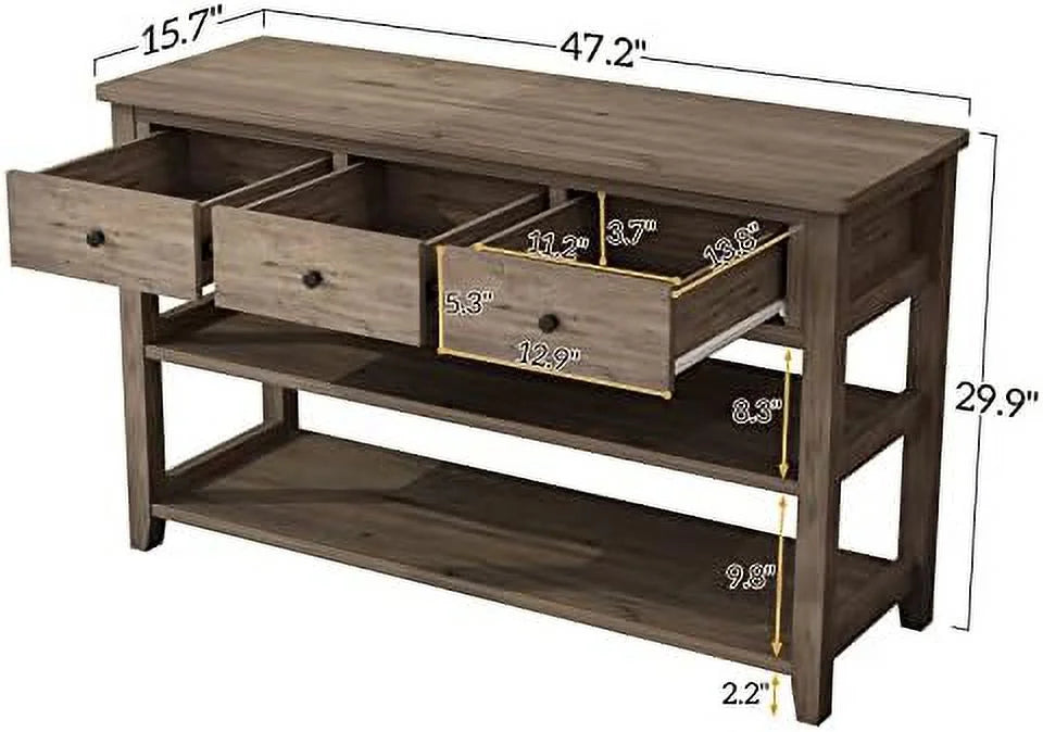 Grey 3 Tier Console Table with 3 Drawers and Shelves O564