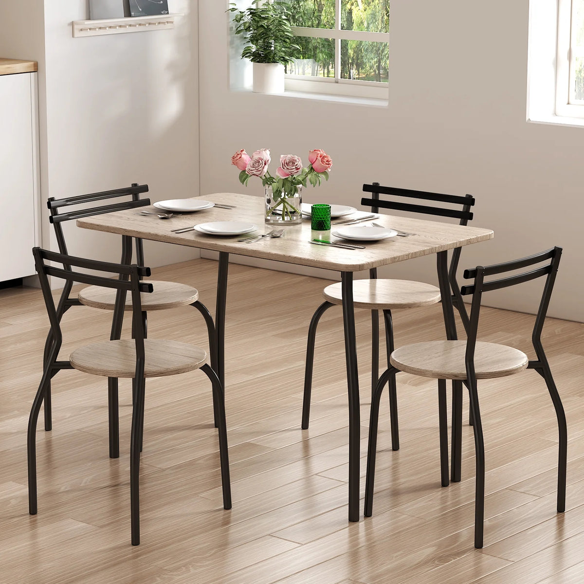 5-Piece Kitchen Table and Chairs for 4 Metal Frame X11072