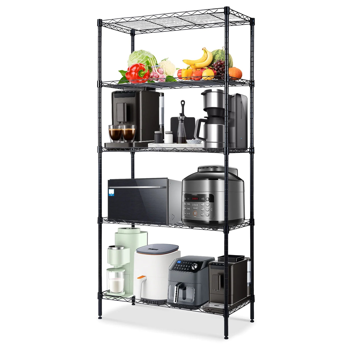 5-Shelf Metal Storage Rack, 24"x 60"x 13" Wire Shelving Unit, Black L584838