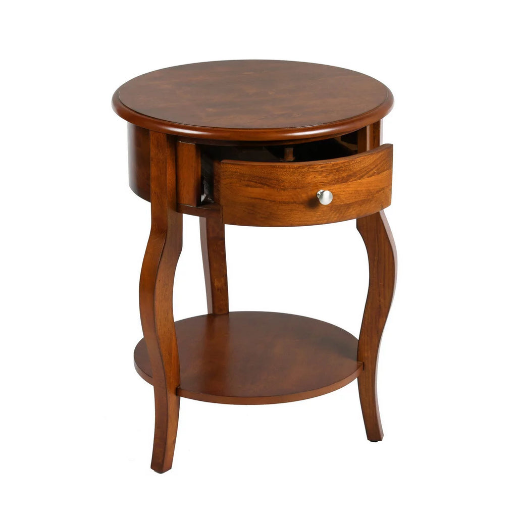 Brown Round End Table with Drawer Storage U60061