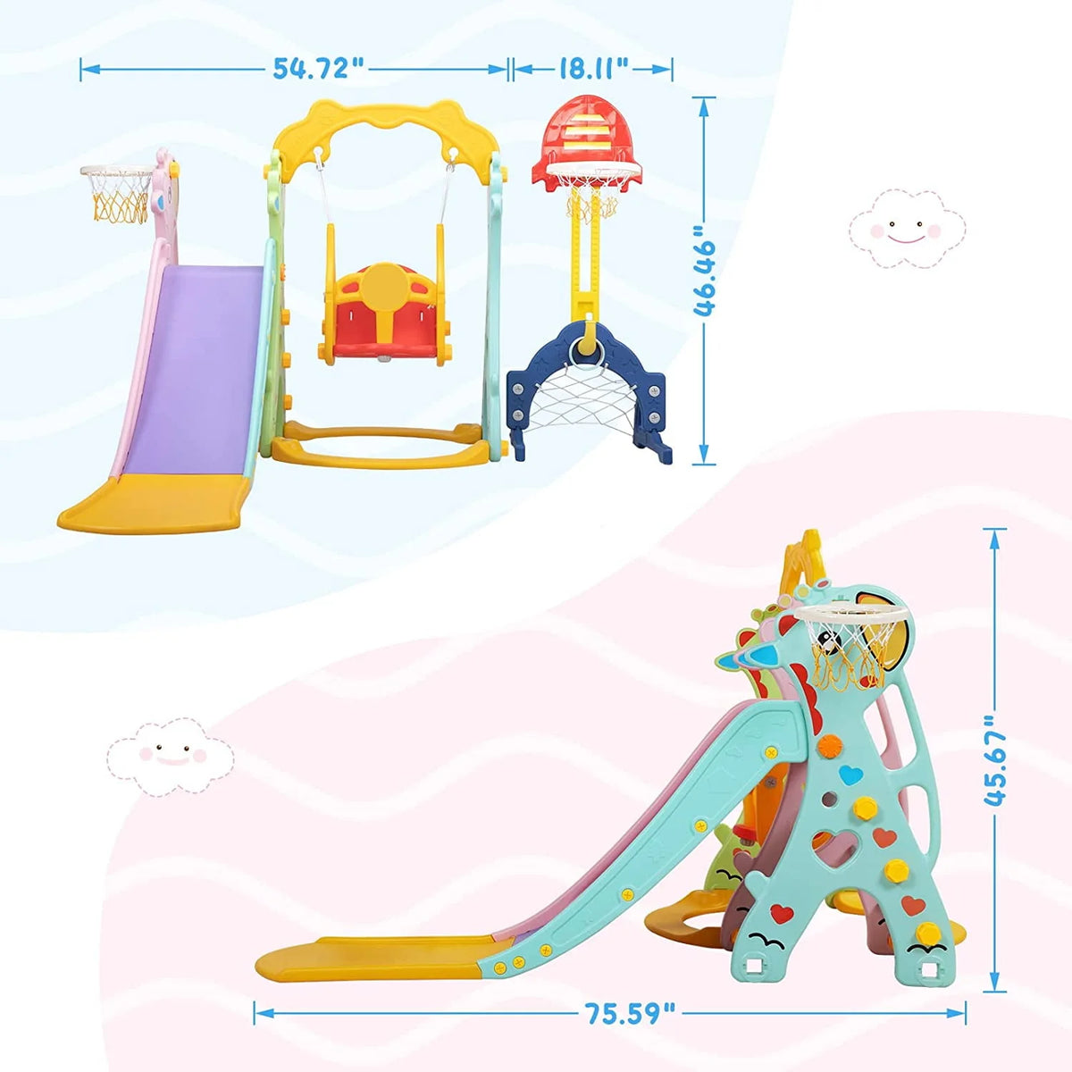 5 in 1 Slide and Swing Playing Set with 2 Basketball Hoops N621234