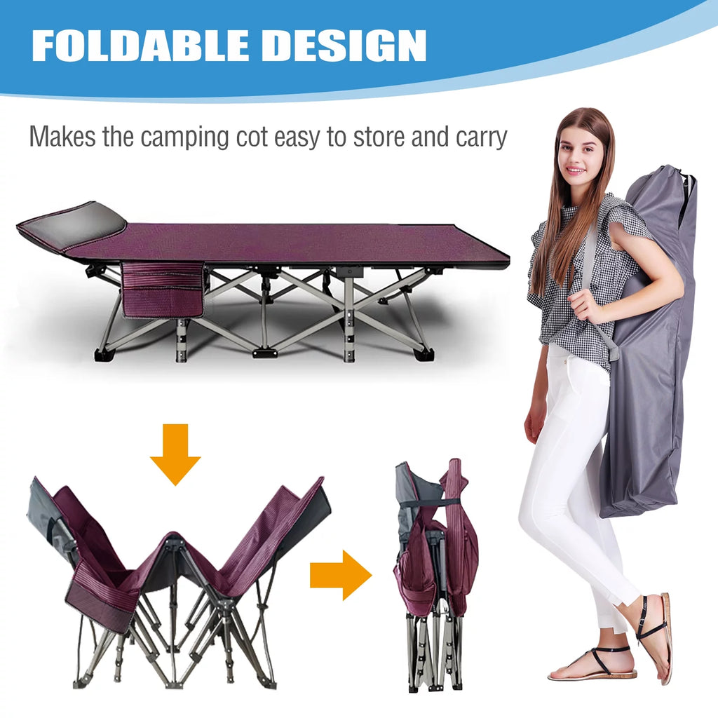 Portable Folding Camping Cot with Pearl Mattress and Carry Bag W571505