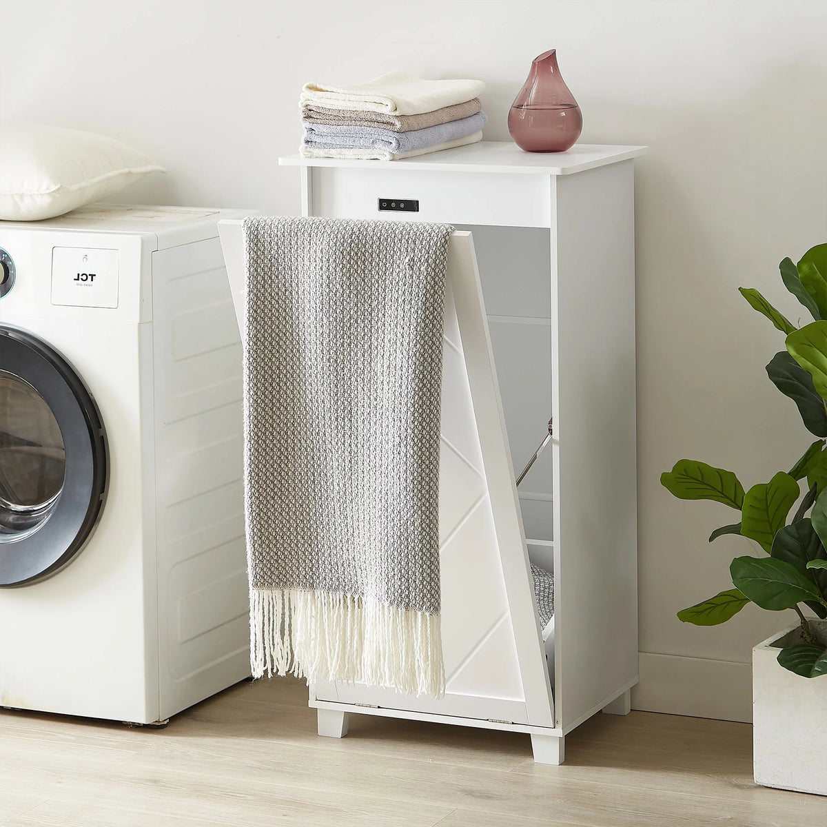 White Tilt Out Trash Can Cabinet W143188