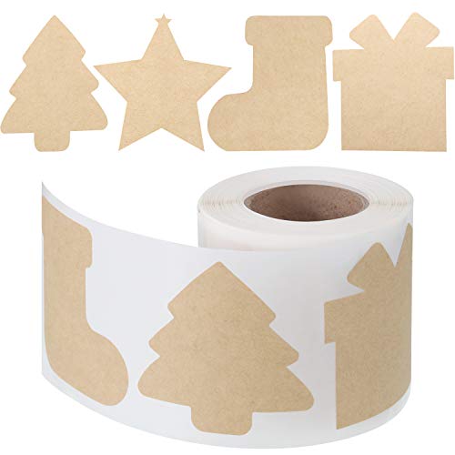 300 Pcs Brown Kraft Paper Christmas Gift Tags Stickers 2.5 x 2.5 Inches F15295