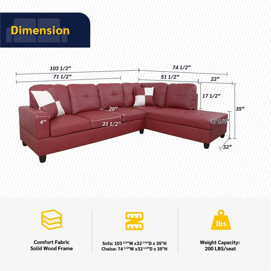 Wine Red Right-Facing Sectional Sofa Set M2434