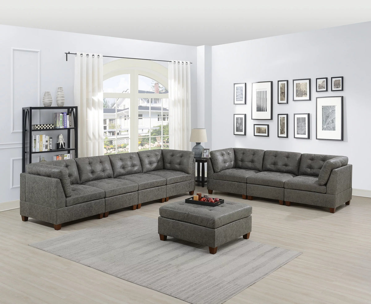 Antique Grey 8Pc Modular Sofa Set Leatherette Tufted Couch Q12229