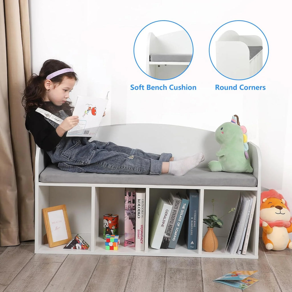 Kids Bookshelf with Reading Nook and Grey Cushion A57609