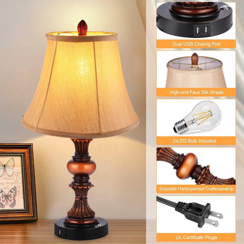 Set of 2 Touch Control 3-Way Dimmable Table Lamps with USB Ports K8000
