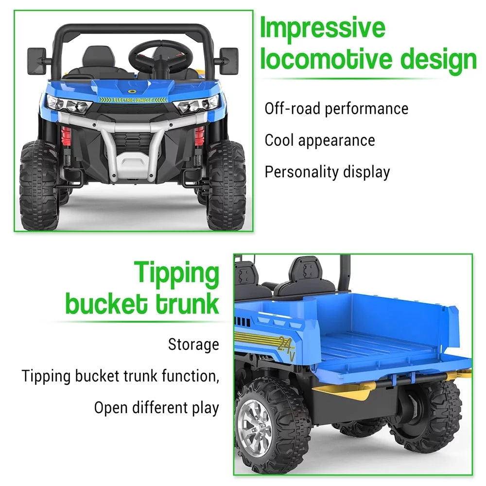 Remote Control Electric UTV, 2 Seater, 6 Wheels Ride On Dump Truck, Blue C4653