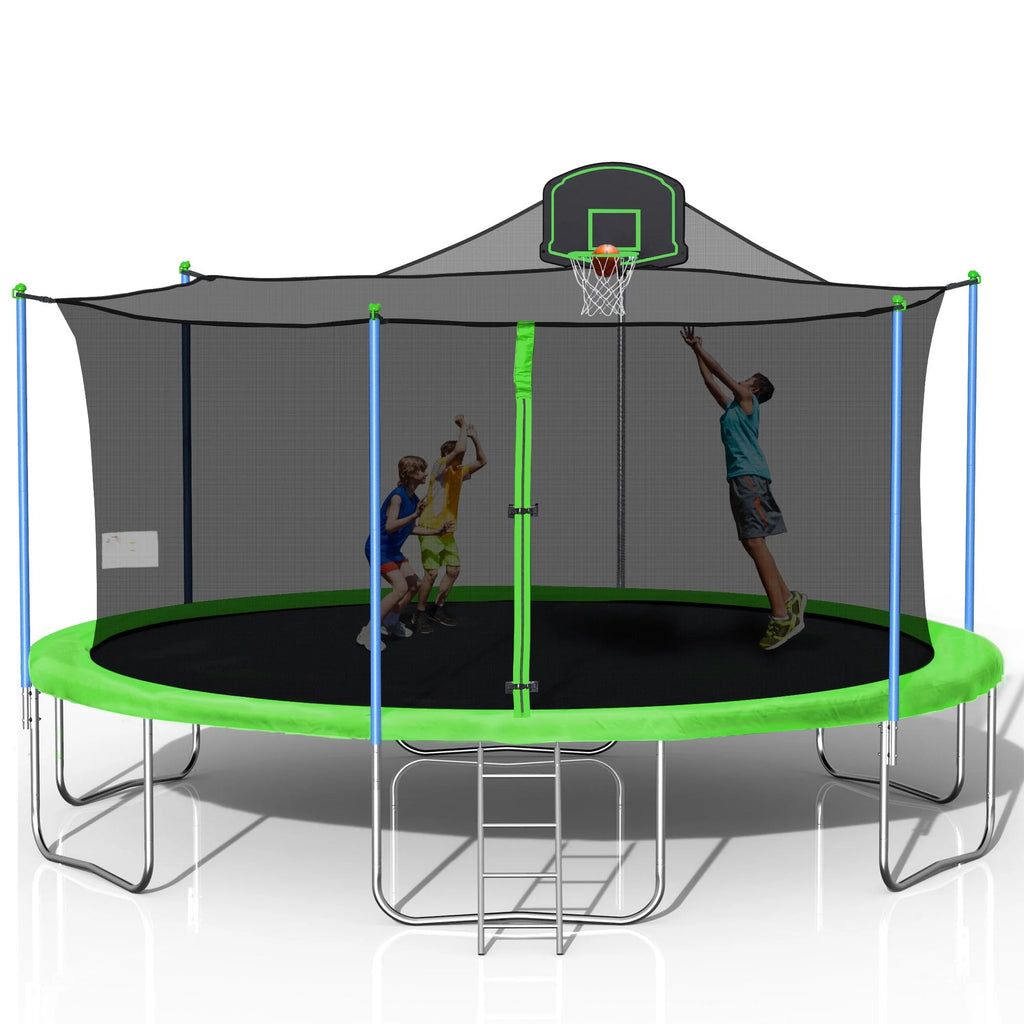 16 FT Trampoline with Basketball Hoop, Enclosure, Waterproof Mat and Ladder S8030