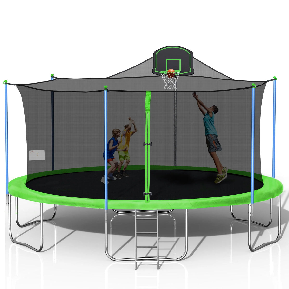 16 FT Trampoline with Basketball Hoop, Enclosure, Waterproof Mat and Ladder S8030