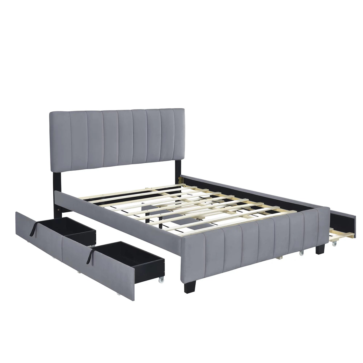 Queen Size Velvet Upholstered Platform Bed with 2 Storage Drawers and Trundle M14657