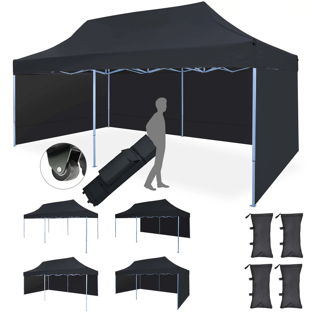 10'x20' Pop Up Canopy Tent with Sidewalls, Black S53576