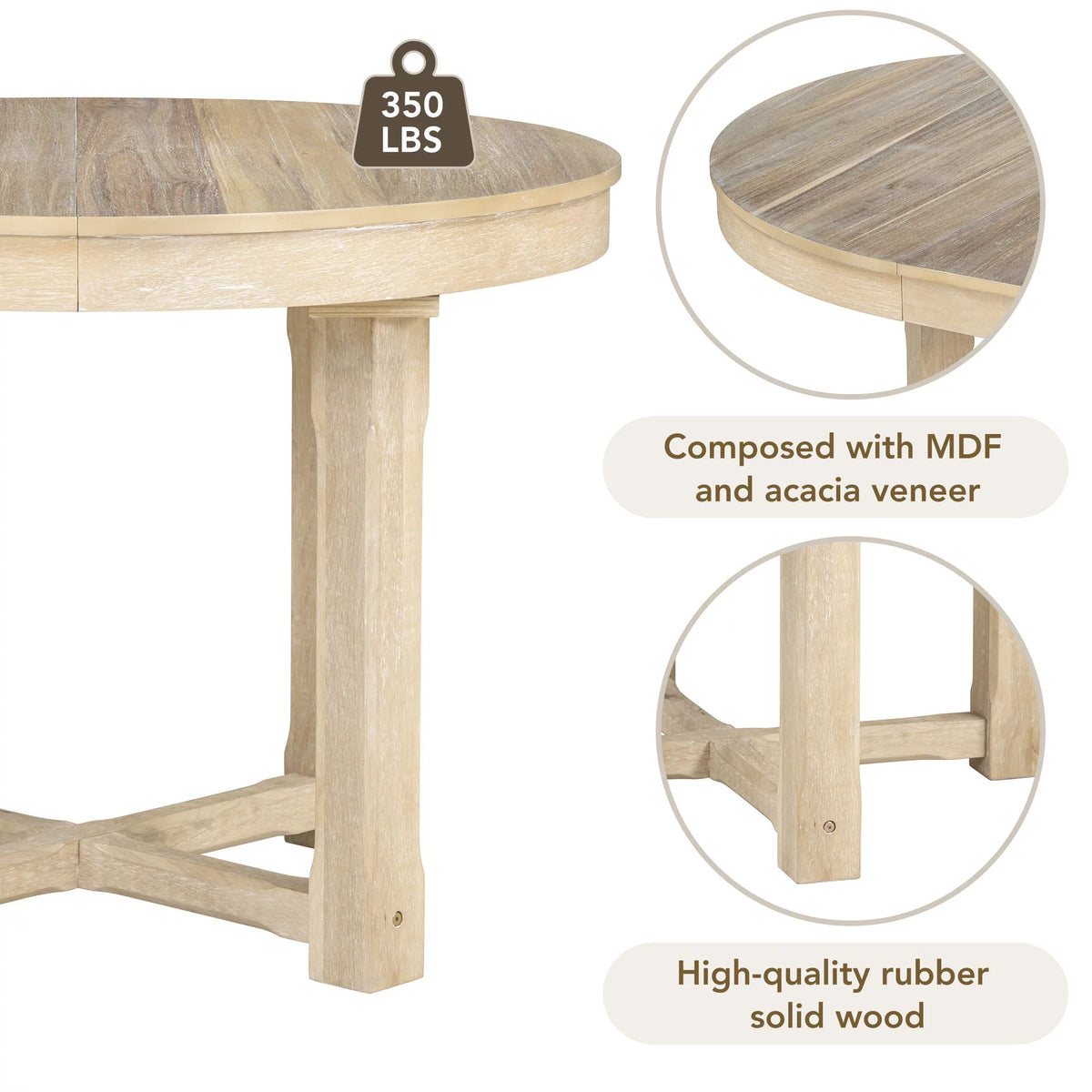 5-Piece Round to Oval Extendable Wood Dining Table Set with 4 Upholstered Chairs Z47007