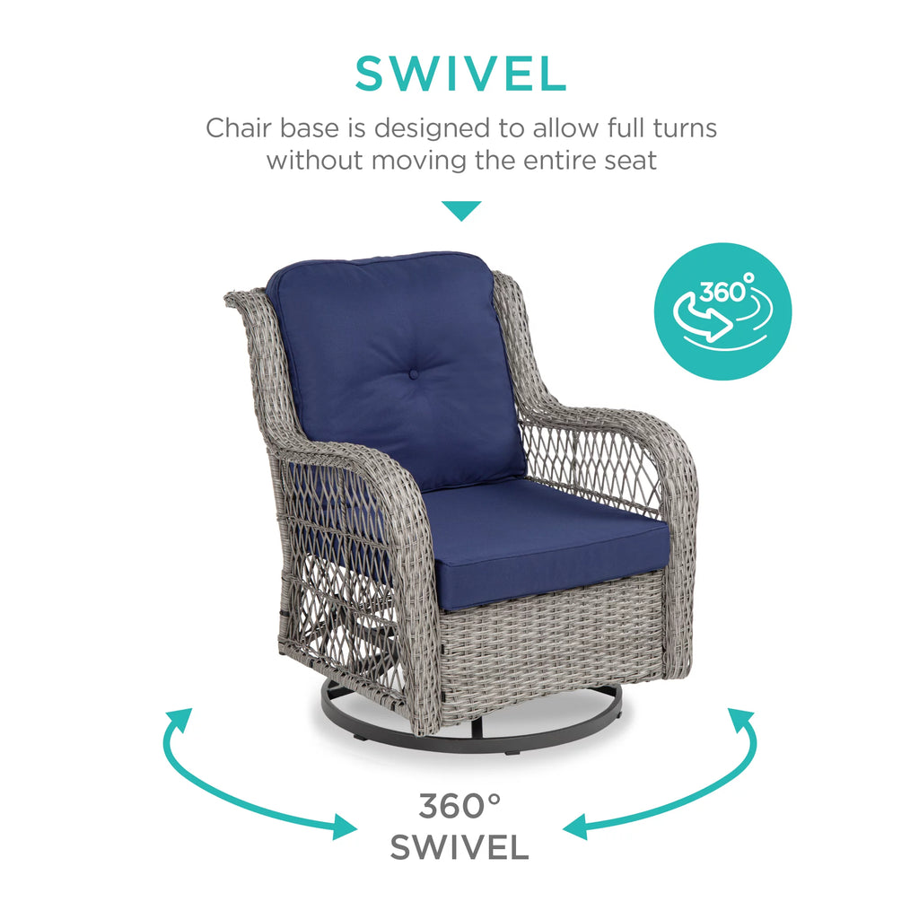 3-Piece Wicker Bistro Set with 2 Cushioned Swivel Rocking Chairs and Side Table Q655078