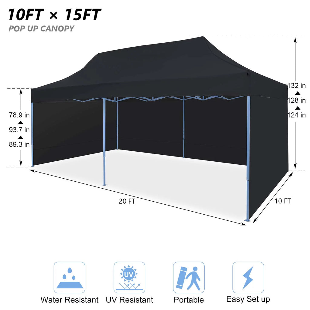10'x20' Pop Up Canopy Tent with Sidewalls, Black S53576