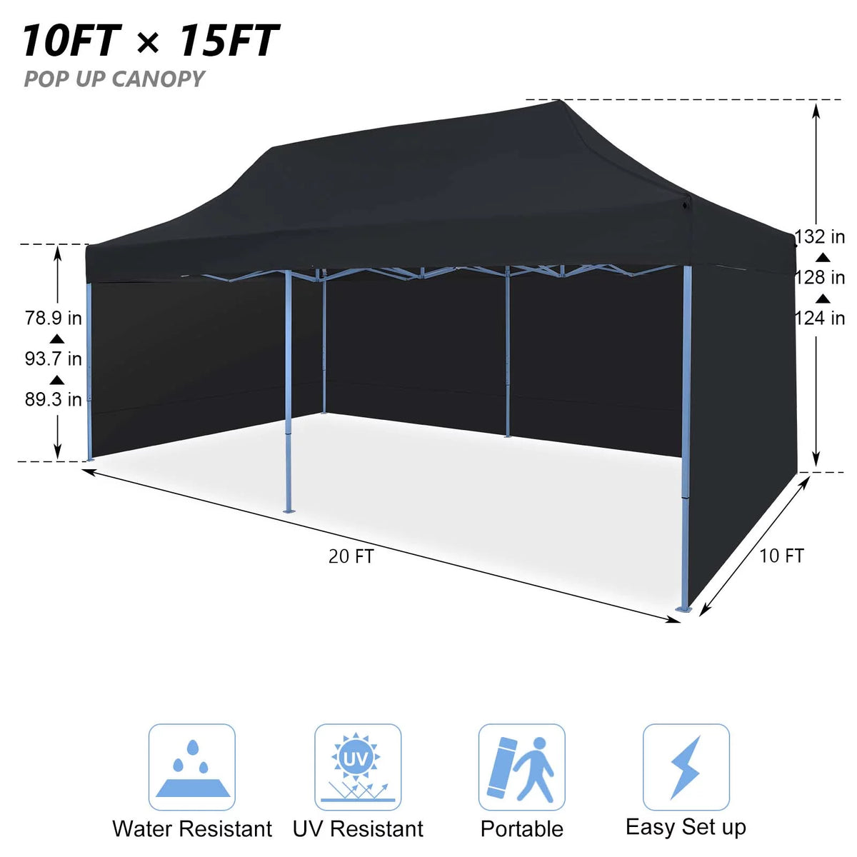 10'x20' Pop Up Canopy Tent with Sidewalls, Black S53576