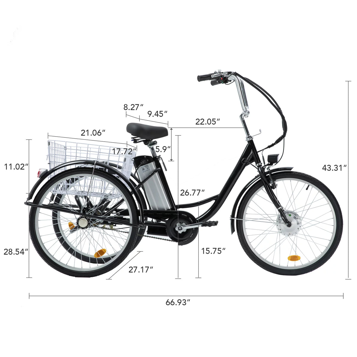 24 Inch 250w 36V Black Electric Trike Bike Q694660