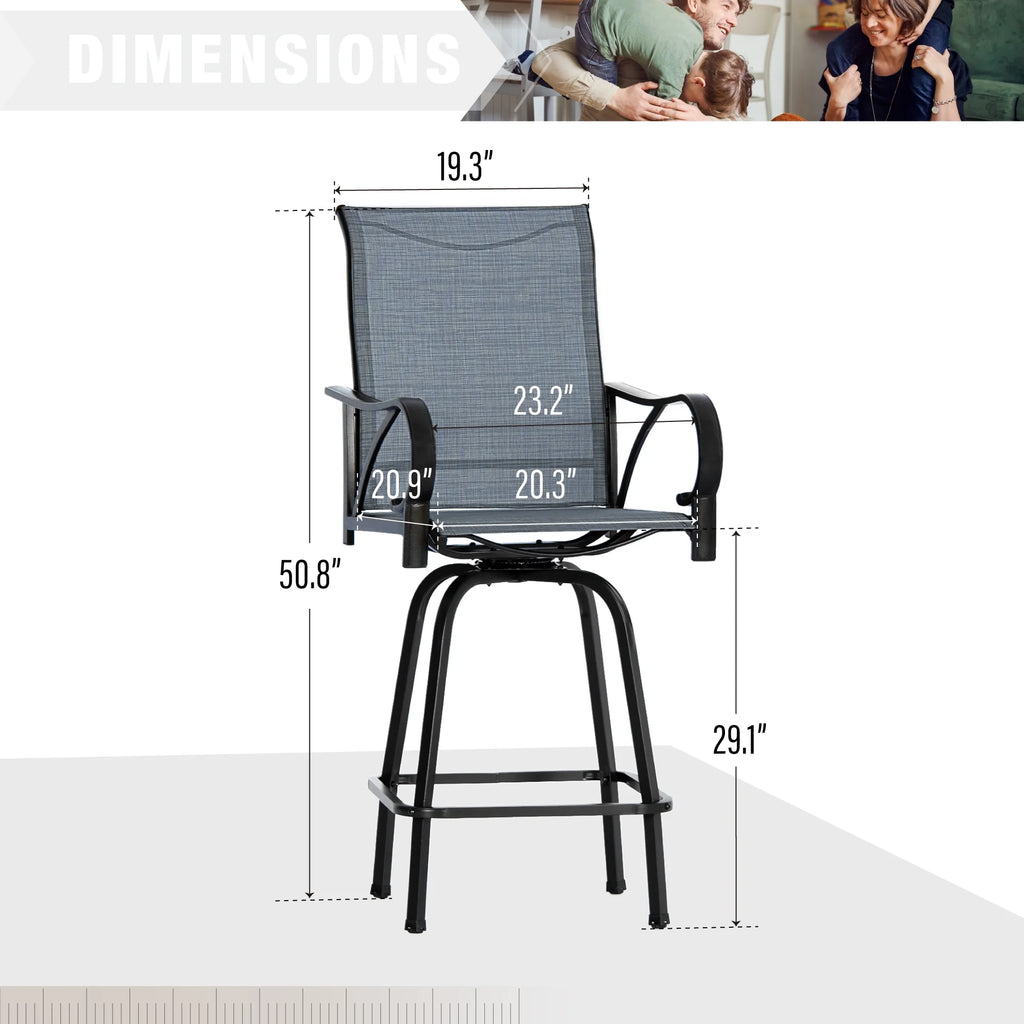 5-Piece Outdoor Swivel Bar Stool Dining Set with Textilene Chairs and Metal Bar Table T5328