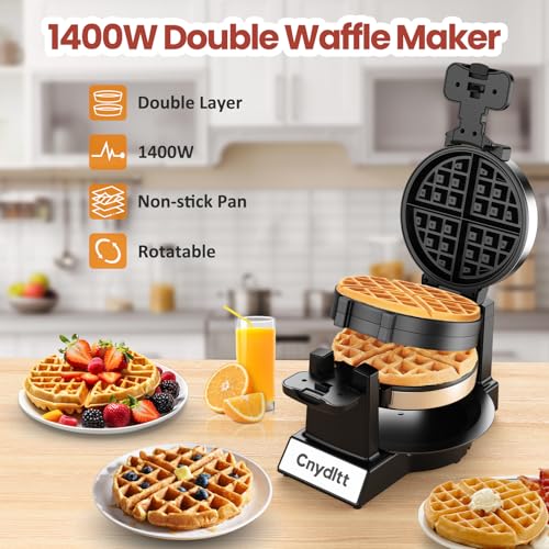 1400W Rotating Belgian Waffle Maker with Nonstick Plates K532